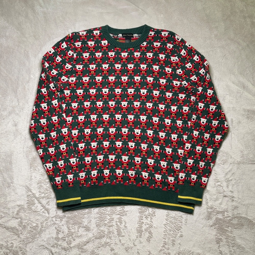 Alex Stevens Christmas Sweater Mens L Long Sleeve Cotton Pullover Santa 8 Bit